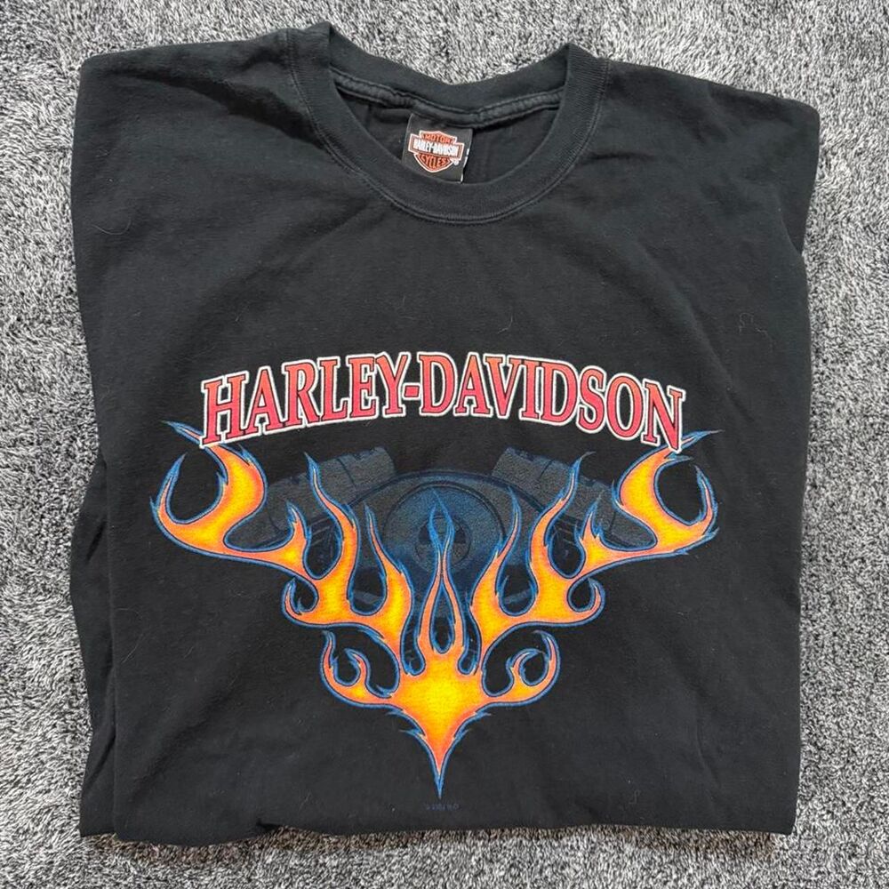 Vintage 2002 Harley Davidson Flames Graphic Biker Grunge size XXL